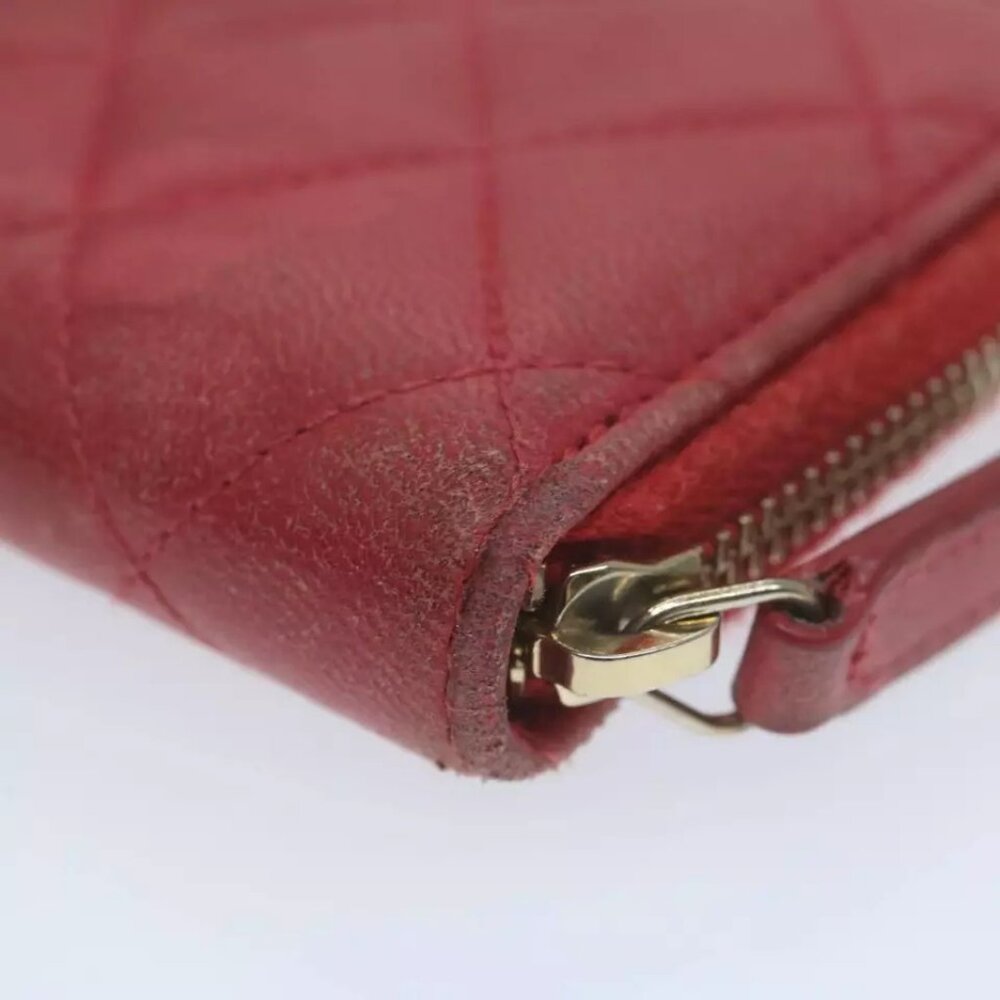 AUTHENTICITY GUARANTEED CHANEL Matelasse Coin Purse Lamb Skin Red CC - Picture 11 of 15